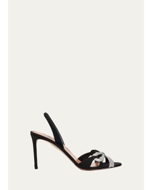 Aquazzura 85Mm Ribbon Kiss Embellished Satin Slingback Sandals - White