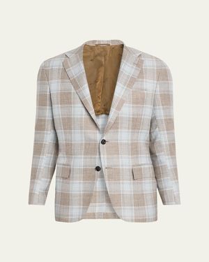 Kiton Cashmere, Wool And Silk Plaid Sport Coat - White