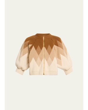 RÙADH The Innes Fair Isle Puff-Sleeve Zip Cardigan - Natural