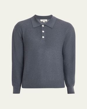 FRAME Textured Wool Polo Sweater - Blue
