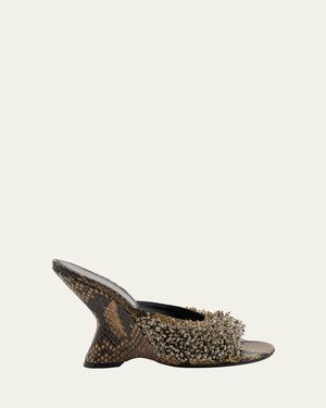 Dries Van Noten Embellished Snake-Print Wedge Sandals - Natural