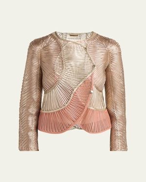 Giorgio Armani Metallic Soutache Two-Tone Leather Jacket - Natural