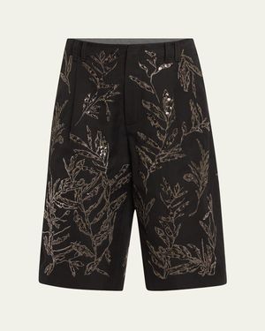Brunello Cucinelli Structured Canvas Herbarium Sequined Shorts - Black