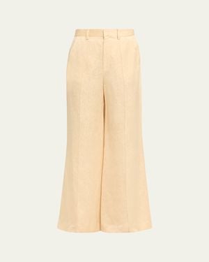 Rosie Assoulin Paneled Satin Jacquard Pintuck Flare Pants - Natural