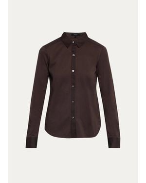 Theory Riduro Organic Cotton Button-Up Shirt - Brown