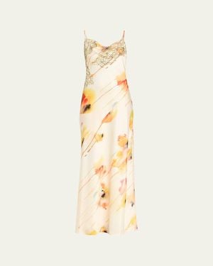 Jason Wu Watercolor Floral Lace-Trim Slip Gown - Natural