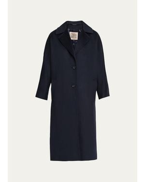 Cinzia Rocca Long Two-Button Notch-Collar Wool Coat - Blue