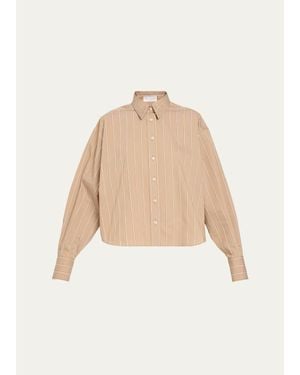 Brunello Cucinelli Triple Stripe Techno Cotton Long-Sleeve Button-Down Shirt - Natural