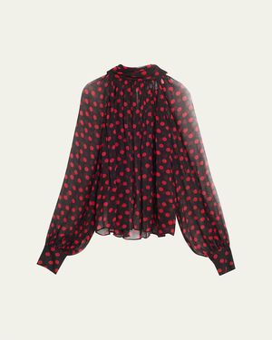Ronny Kobo Zenia Sheer Polka-Dot Top - Red