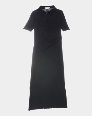Helmut Lang Ribbed Knit Polo Midi Dress - Black