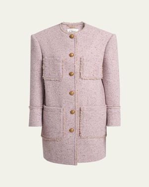Chloé Wool Tweed Chine Single-Breasted Oversized Jacket - Pink