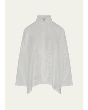 Eskandar Wide A-Line Double Stand Collar Shirt - White