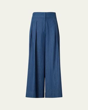 Akris Punto Federica Pleated Wide-Leg Cotton Denim Pants - Blue