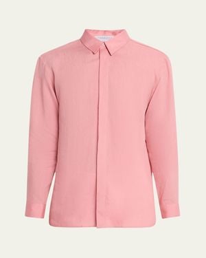 Gabriela Hearst Nicolas Linen Concealed-Placket Sport Shirt - Pink