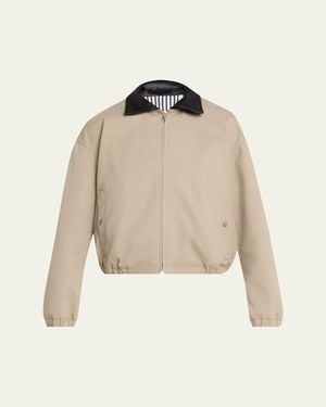 Maria McManus Leather-Collar Cotton Twill Flight Jacket - Natural