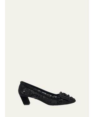Roger Vivier Belle Vivier Buckle Embellished Lace Pumps - Black
