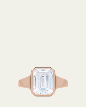 HauteCarat 18K Emerald Cut Lab Grown Diamond Cigar Bezel Ring, 3.0Tcw - Natural
