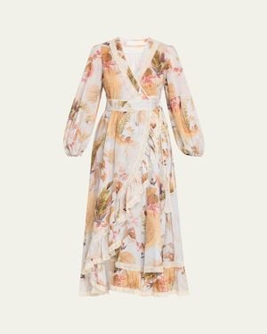 Zimmermann Ascension Frilled Long-Sleeve Wrap Dress - Natural