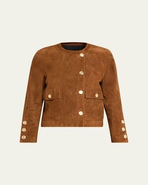 Saint Laurent Suede Collarless Short Jacket - Brown