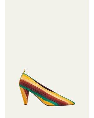 Loewe 85Mm Origami Cubic Striped Suede Pumps - Yellow