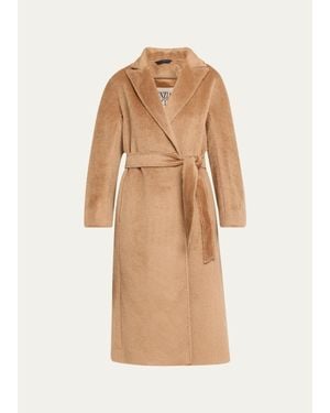 Cinzia Rocca Long Belted Notch-Collar Wool-Blend Coat - Natural