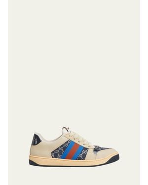 Gucci Crystal Gg Denim Screener Low-Top Sneakers - White