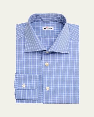 Kiton Cotton Grid Check Dress Shirt - Blue