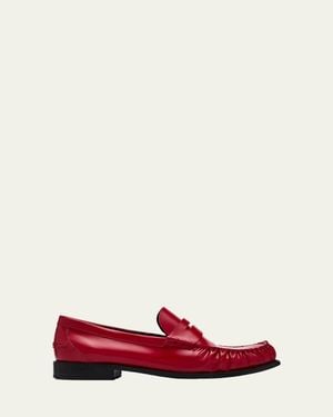 Prada 20Mm Leather Moc-Toe Penny Loafers - Red