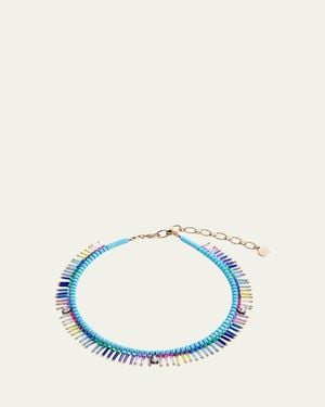 Elsie & Fred On The Fringe Necklace With Bugle Beads And Crystals - Blue