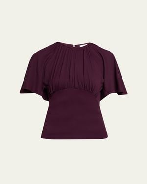 Rabanne Ruched Stretch Jersey Batwing Top - Purple