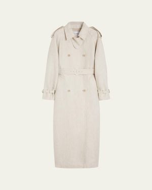 Max Mara Pure Linen Drill Double-Breasted Duster Coat - Natural