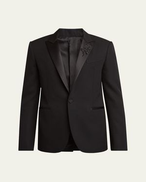 McQueen Beaded Rose Wool And Satin Tuxedo Jacket - Black