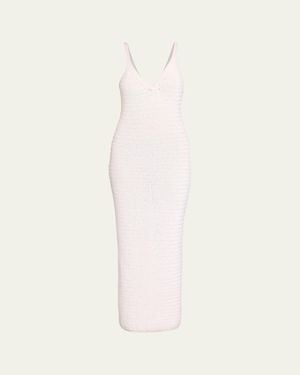 Balmain Long Sleeveless Crochet Dress - Natural