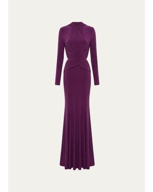 The New Arrivals Ilkyaz Ozel Baja Draped Backless Maxi Dress - Purple