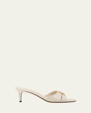 Fendi Fold Leather Kitten-Heel Sandals - Natural