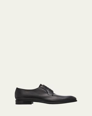 Ferragamo Stefano Almond-Toe Leather Derby Shoes - White