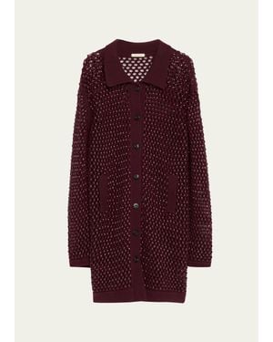 DIOTIMA Embellished Open Knit Cardigan Coat - Purple