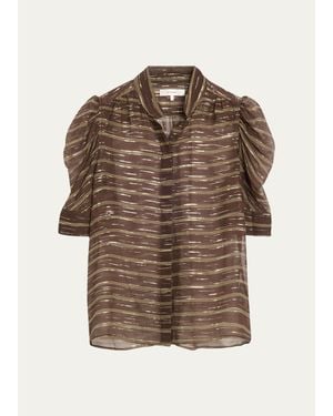 FRAME The Gillian Striped Silk-Blend Top - Brown