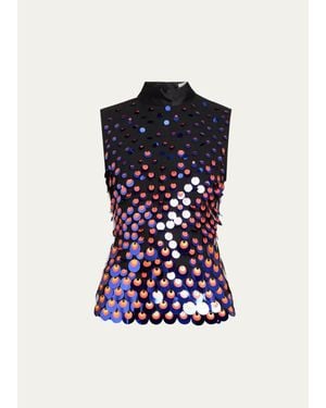 Christopher John Rogers Degrade Embellished Silk Plisse Tank Top - Blue