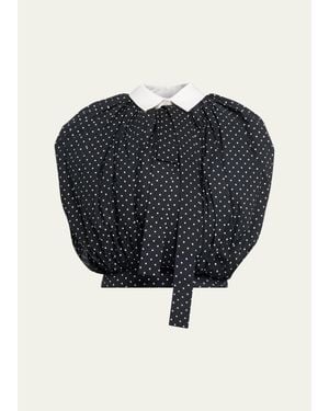 Marc Jacobs Polka-Dot Cotton Poplin Collared Bubble Top - Blue