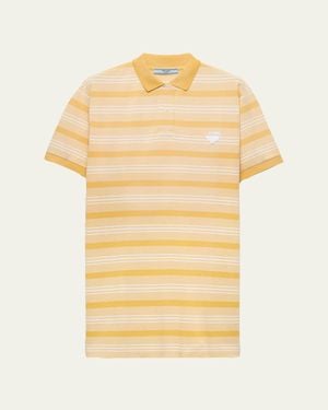 Prada Striped Cotton Jersey Mini Polo Dress - Yellow