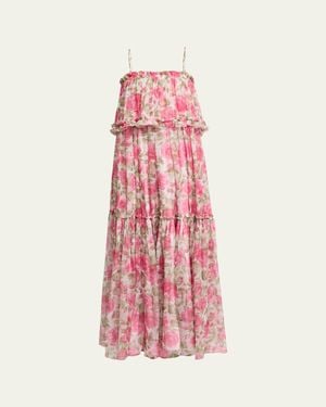 Chloé Rose Silk Chiffon Ruffle Tiered Maxi Dress - Pink