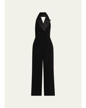 Sergio Hudson Satin-Lapel Halter Jumpsuit - Black