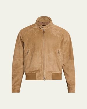 Loro Piana Novak Suede Bomber Jacket - Natural
