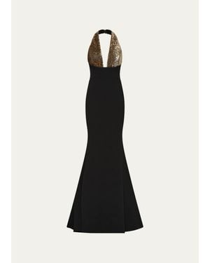 Rebecca Vallance Cambridge Sequin Halter Mermaid Gown - Black