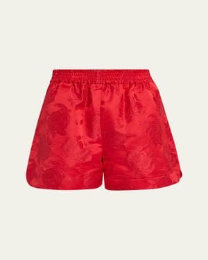 Simone Rocha Satin Rose Split Hem Shorts - Red