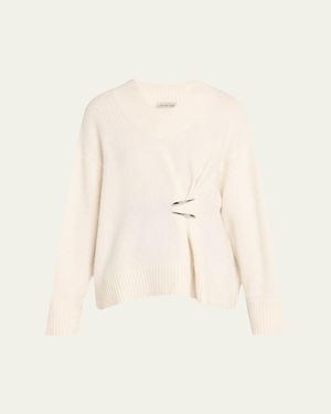 GRACE LING Claw-Embellished Cashmere V-Neck Sweater - Natural