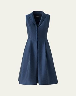Akris Sleeveless Silk Shantung Trench Dress - Blue