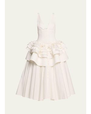 Christopher John Rogers Tiered Ruffle Peplum Midi Dress - Natural