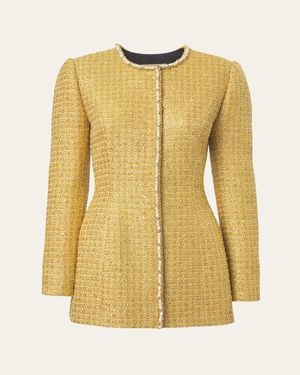 Carolina Herrera Embellished Collarless Longline Top Coat - Yellow